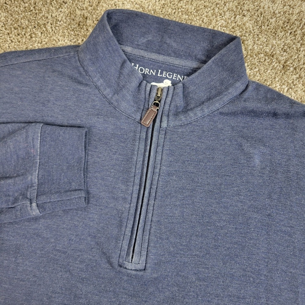 Horn Legend Mens Large Solid Blue Stretch Knit Quarter Zip Long Sleeve